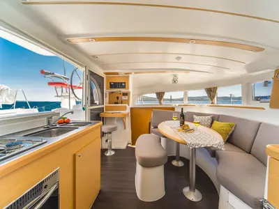 Salon of Maestro, a Lagoon 380 catamaran at Municipal Unit of Lefkada, Greece