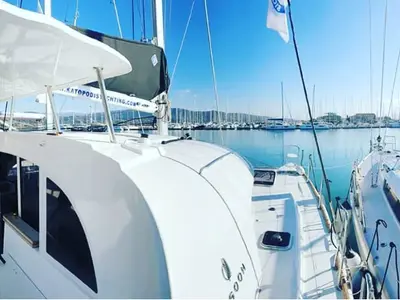 Exterior view of Maestro, a Lagoon 380 catamaran at Municipal Unit of Lefkada, Greece