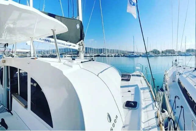 Exterior view of Maestro, a Lagoon 380 catamaran at Municipal Unit of Lefkada, Greece