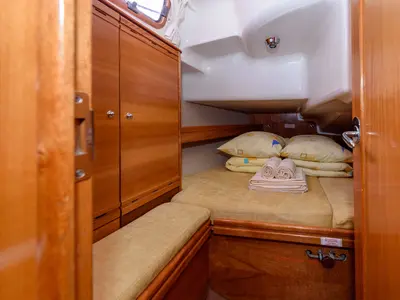 Cabin on Katarina, a Bavaria 37 Cruiser sailboat at Grad Trogir, Croatia