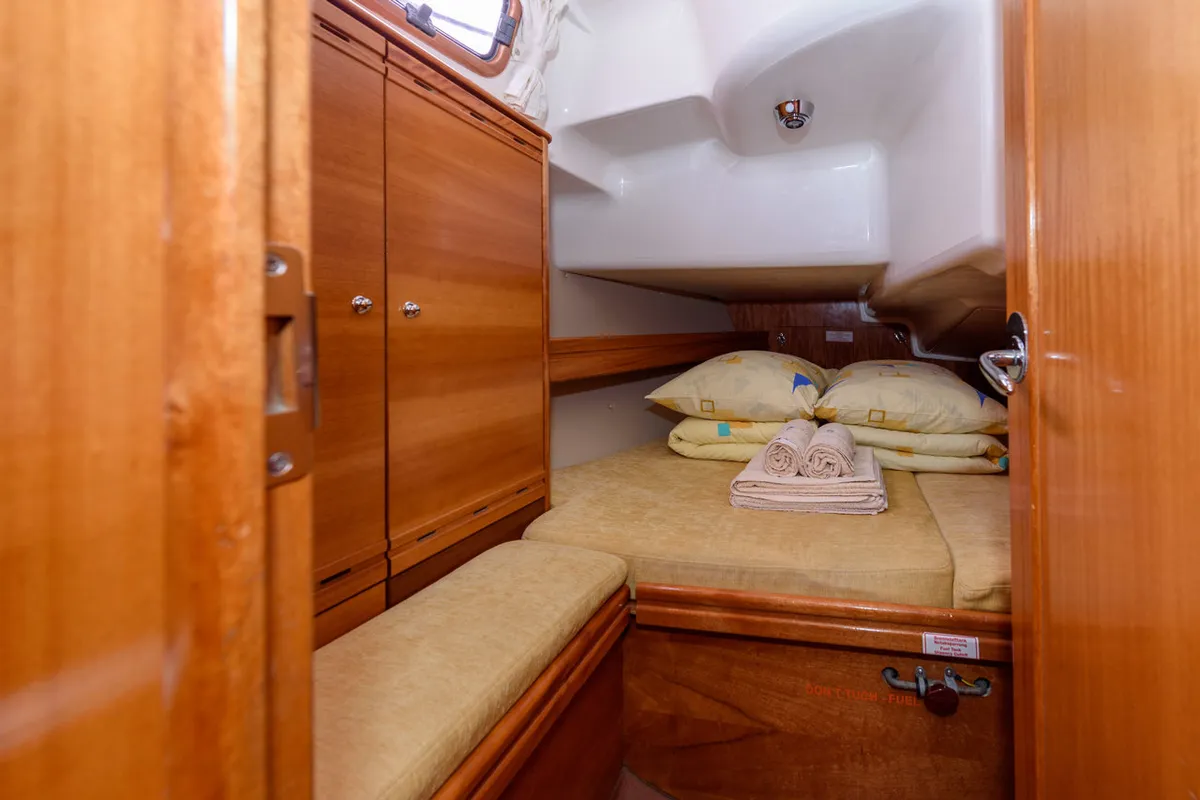 Cabin on Katarina, a Bavaria 37 Cruiser sailboat at Grad Trogir, Croatia