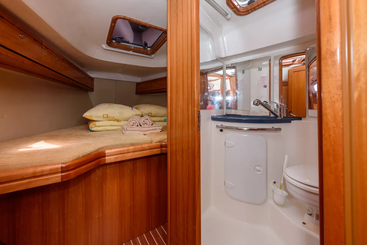 Head on Katarina, a Bavaria 37 Cruiser sailboat at Grad Trogir, Croatia