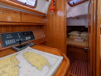 Cockpit of Katarina, a Bavaria 37 Cruiser sailboat at Grad Trogir, Croatia