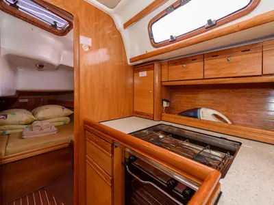 Galley of Katarina, a Bavaria 37 Cruiser sailboat at Grad Trogir, Croatia