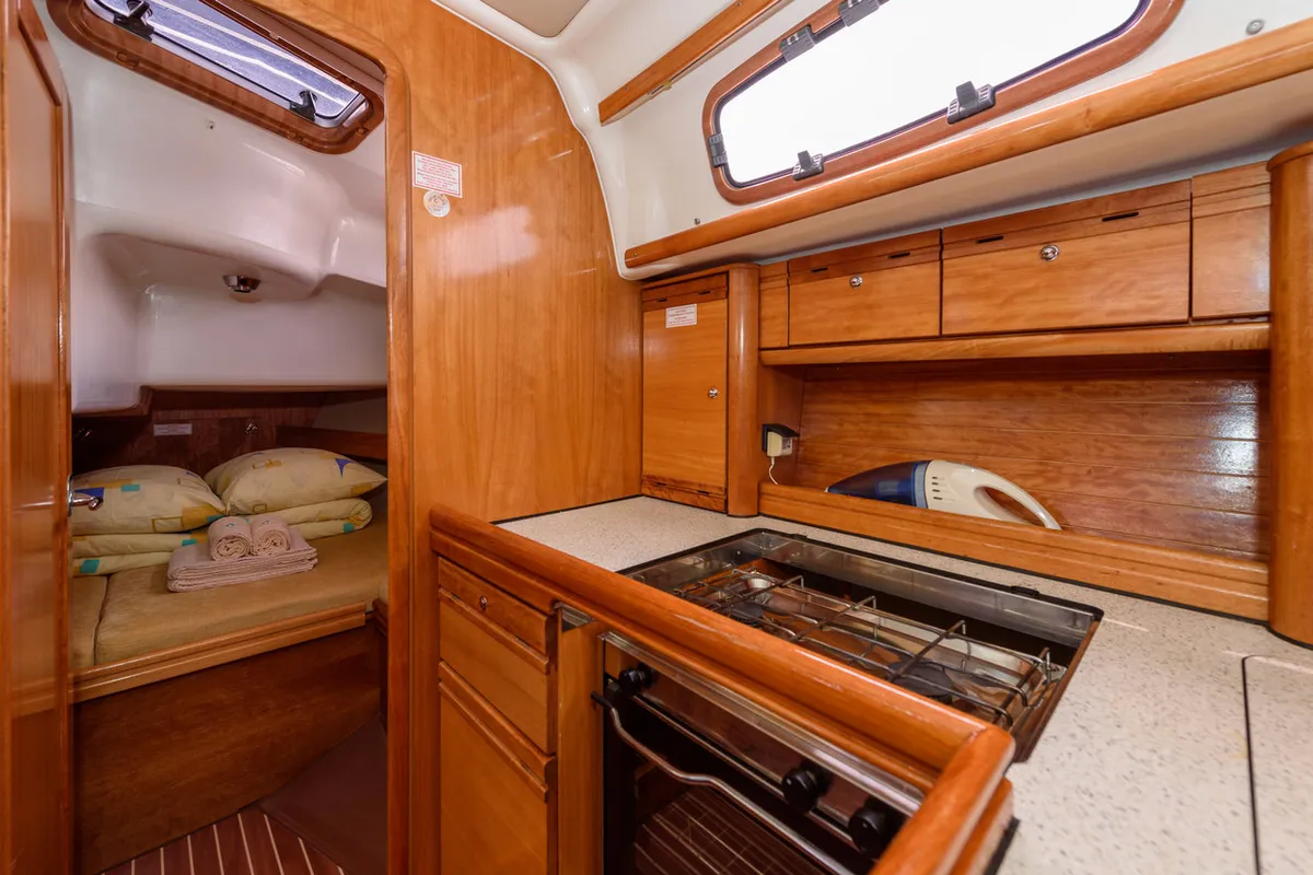 Galley of Katarina, a Bavaria 37 Cruiser sailboat at Grad Trogir, Croatia