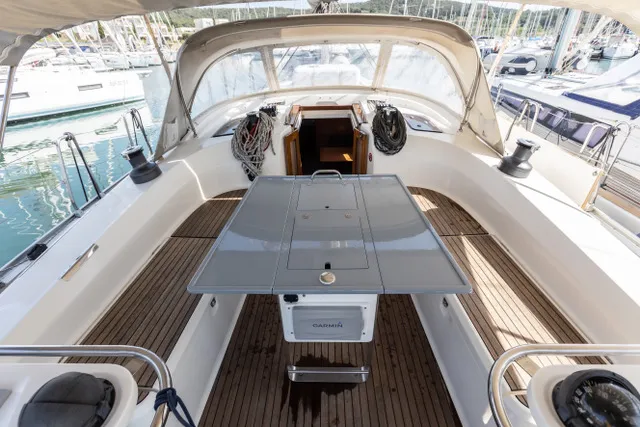 Deck of Cloe, a Bavaria 45 sailboat at La Spezia, Italy