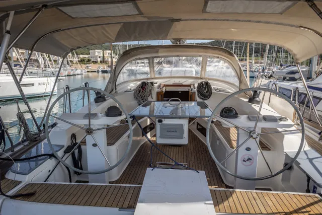 Cockpit of Cloe, a Bavaria 45 sailboat at La Spezia, Italy