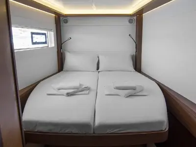 Cabin on G. P, a Lagoon 46 catamaran at Athens, Greece