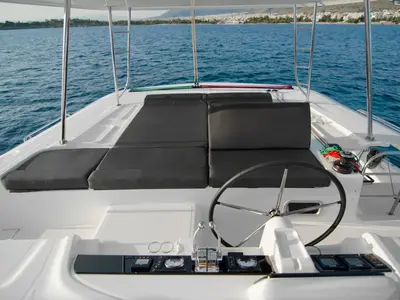 Cockpit of G. P, a Lagoon 46 catamaran at Athens, Greece