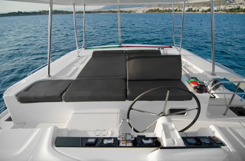 Cockpit of G. P, a Lagoon 46 catamaran at Athens, Greece