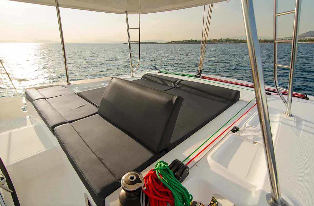 Deck of G. P, a Lagoon 46 catamaran at Athens, Greece