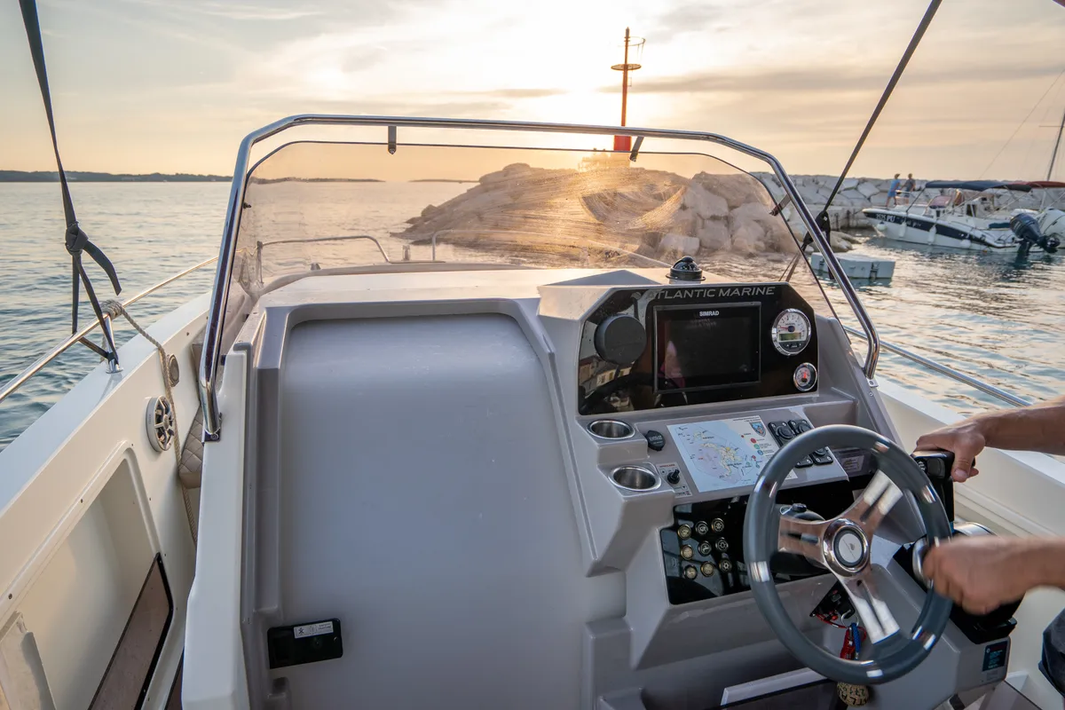 Cockpit of Atlantic Marine, a Atlantic 750 Open motorboat at Valbandon, Croatia
