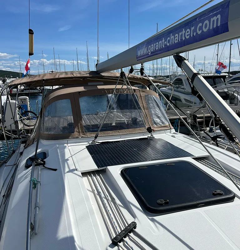 Deck of Heidi, a Elan Impression 45 sailboat at Punat, Croatia