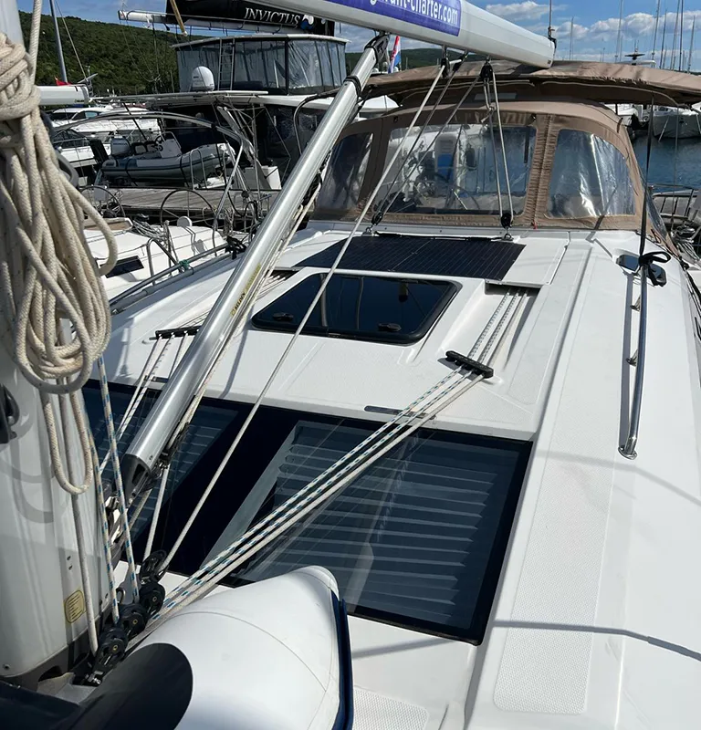 Deck of Heidi, a Elan Impression 45 sailboat at Punat, Croatia