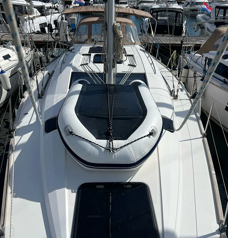 Deck of Heidi, a Elan Impression 45 sailboat at Punat, Croatia