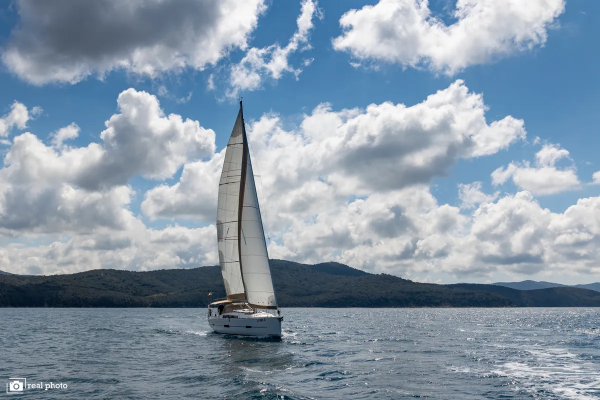 Exterior view of Asia, a Dufour 460 GL sailboat at Puntone di Scarlino, Italy