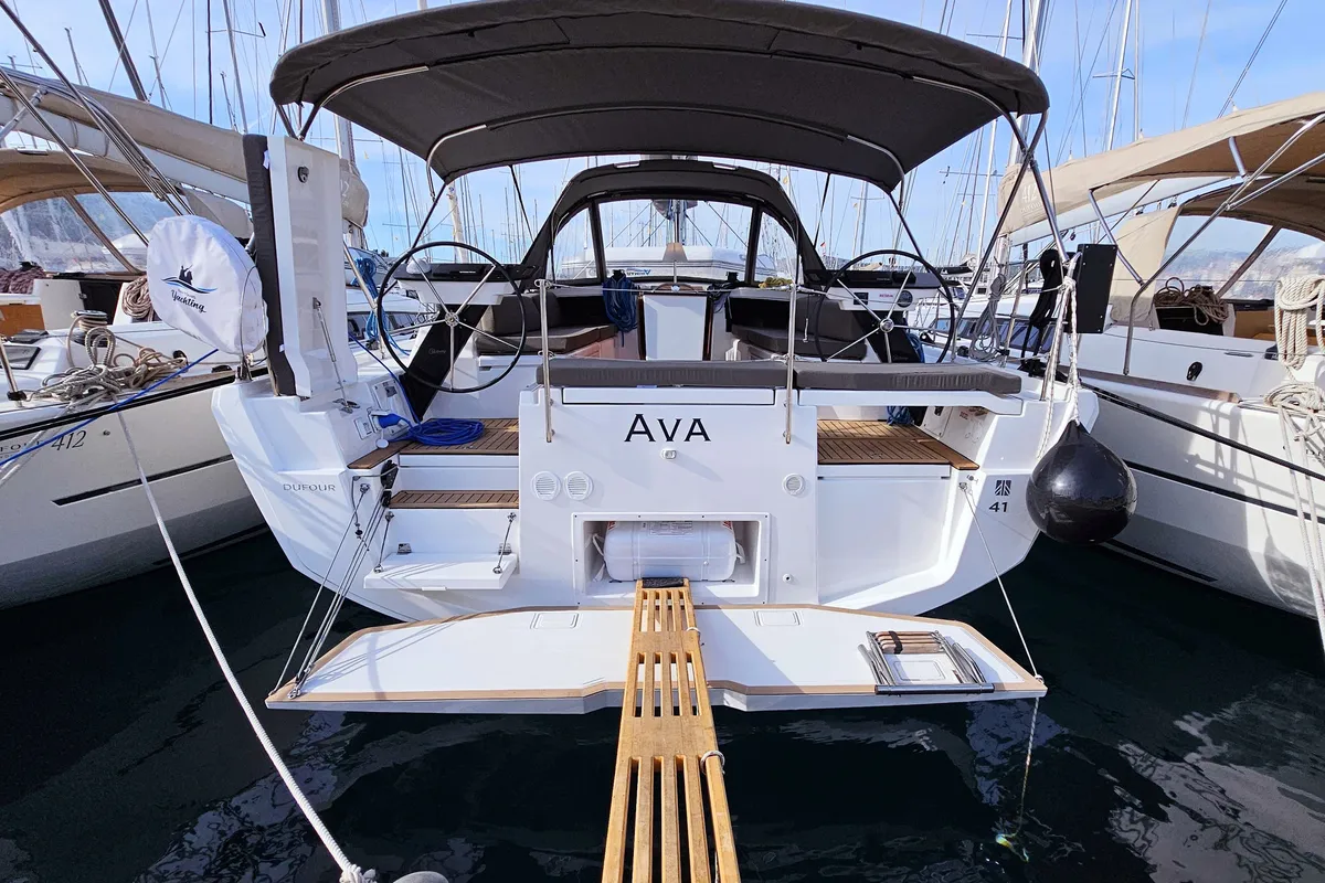 Exterior view of Ava (A/C & gen), a Dufour 41 sailboat at Općina Rogoznica, Croatia