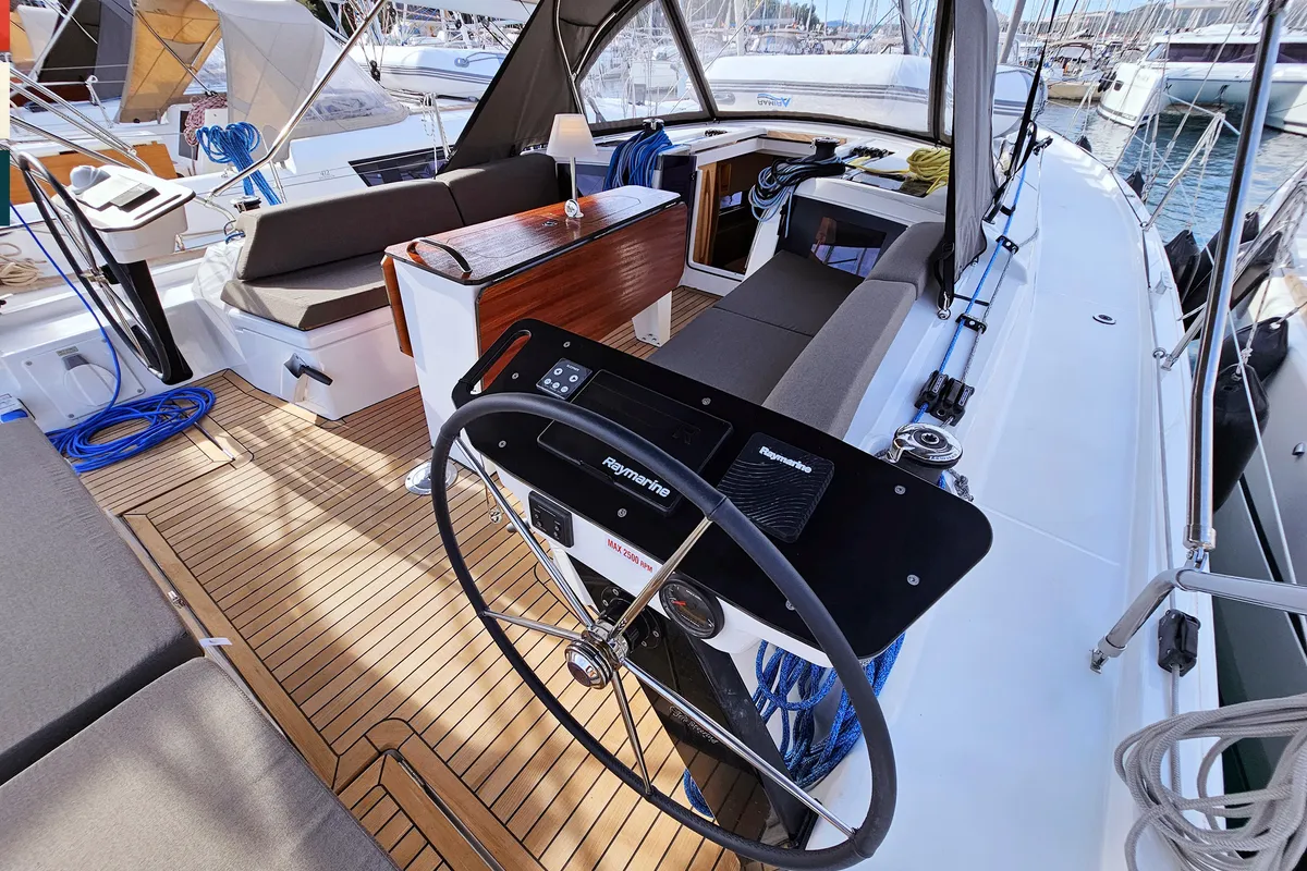 Cockpit of Ava (A/C & gen), a Dufour 41 sailboat at Općina Rogoznica, Croatia