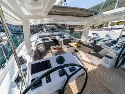 Cockpit of PRINCESS MELODY, a Hanse 588 sailboat at Municipal Unit of Lefkada, Greece
