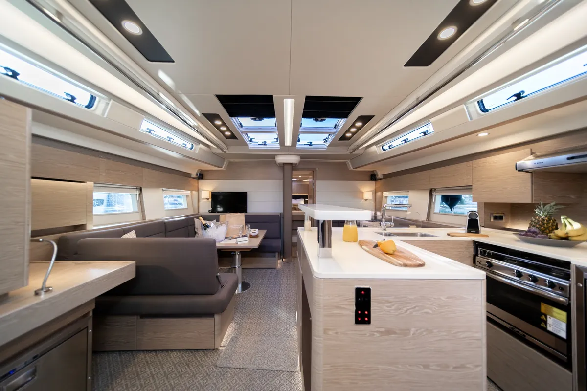 Salon of PRINCESS MELODY, a Hanse 588 sailboat at Municipal Unit of Lefkada, Greece