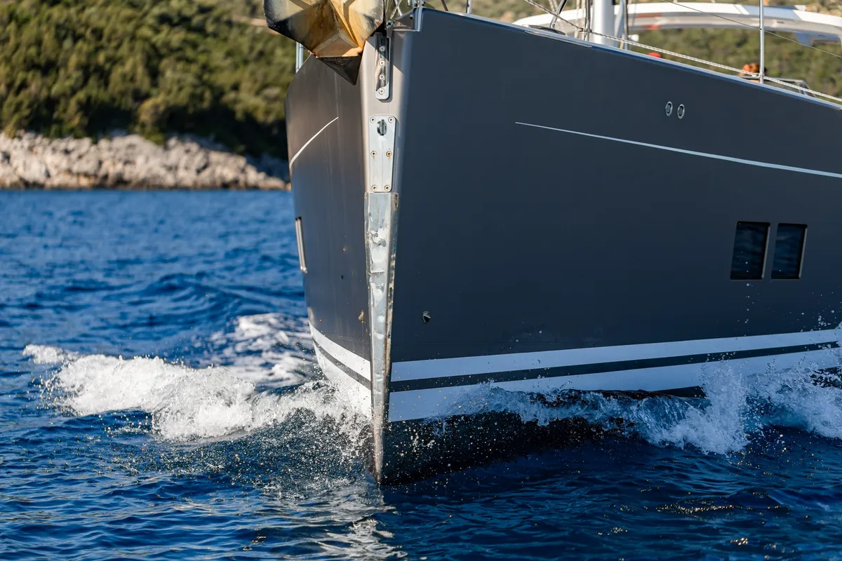 Exterior view of PRINCESS MELODY, a Hanse 588 sailboat at Municipal Unit of Lefkada, Greece