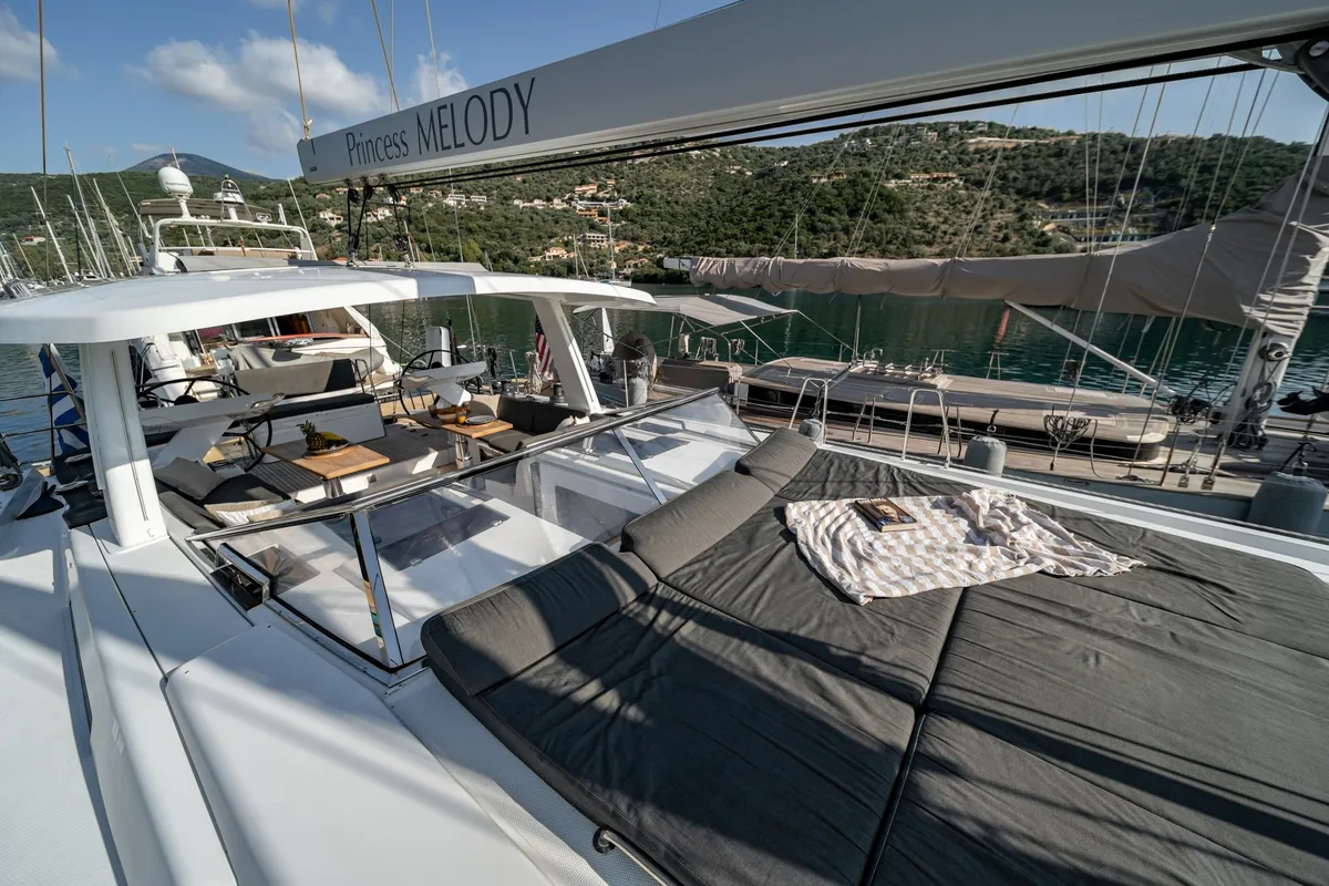 Deck of PRINCESS MELODY, a Hanse 588 sailboat at Municipal Unit of Lefkada, Greece