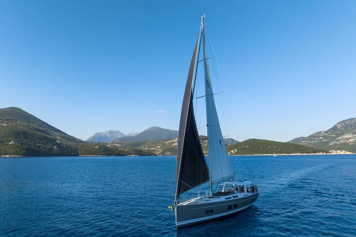 Exterior view of PRINCESS MELODY, a Hanse 588 sailboat at Municipal Unit of Lefkada, Greece