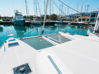 Deck of Athina (Pax 12), a Lagoon 450 Fly catamaran at Municipal Unit of Lefkada, Greece