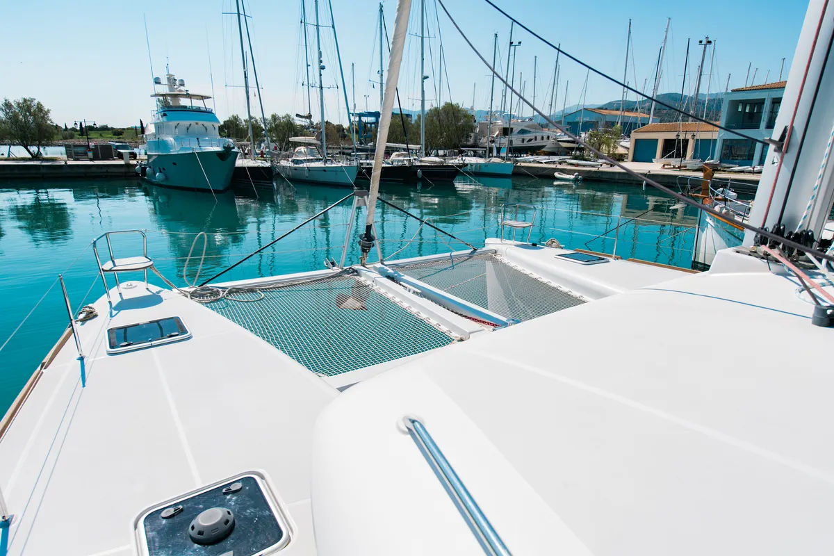 Deck of Athina (Pax 12), a Lagoon 450 Fly catamaran at Municipal Unit of Lefkada, Greece
