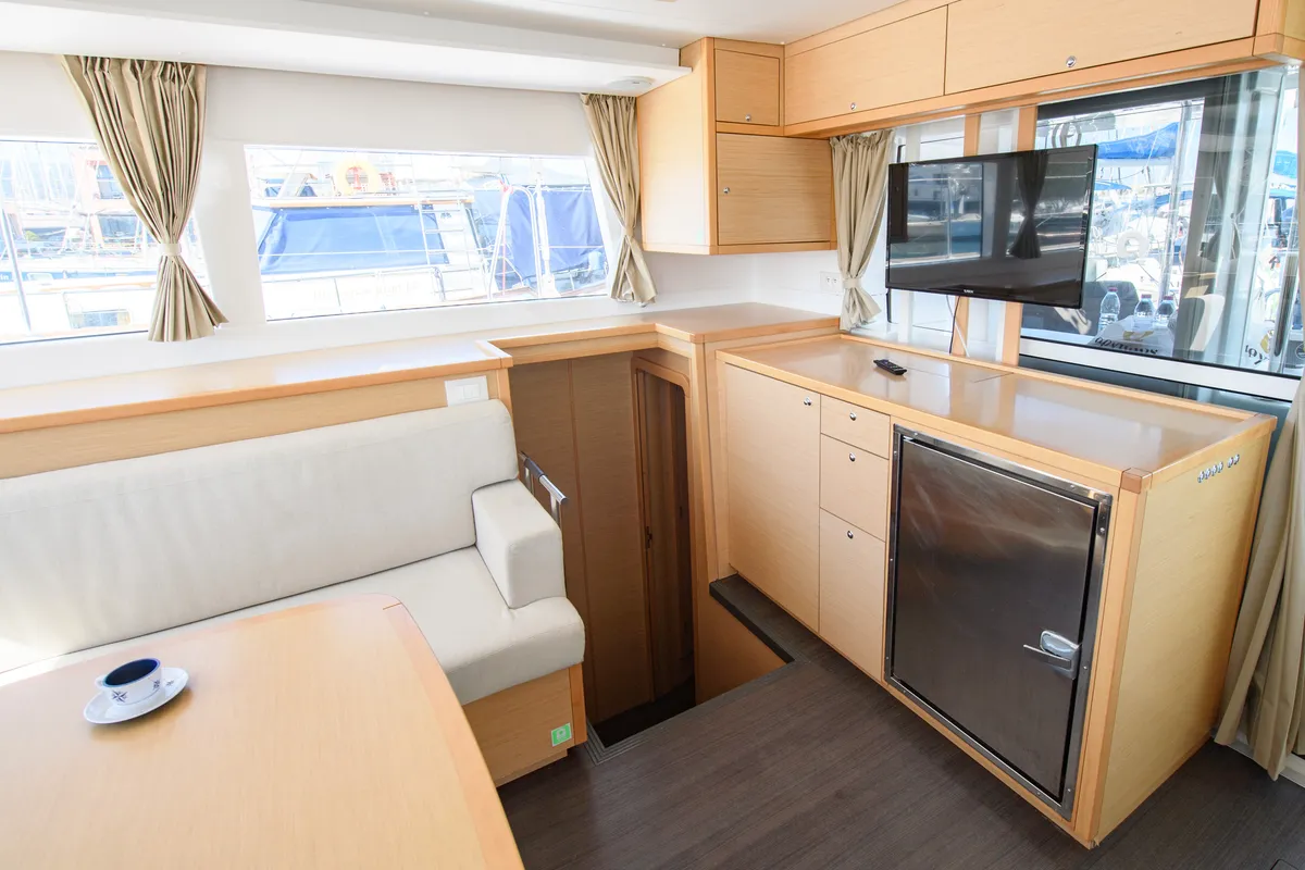 Salon of Athina (Pax 12), a Lagoon 450 Fly catamaran at Municipal Unit of Lefkada, Greece