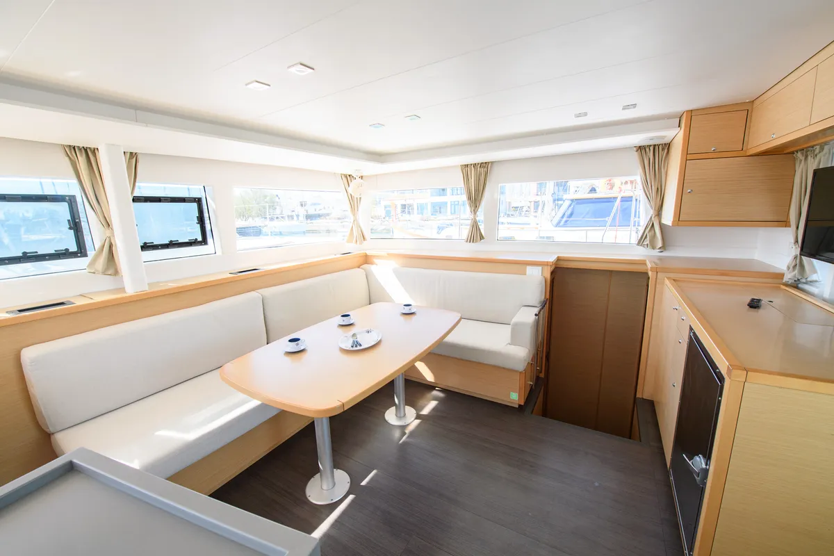 Salon of Athina (Pax 12), a Lagoon 450 Fly catamaran at Municipal Unit of Lefkada, Greece