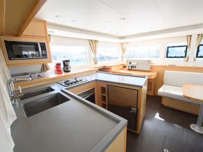 Galley of Athina (Pax 12), a Lagoon 450 Fly catamaran at Municipal Unit of Lefkada, Greece
