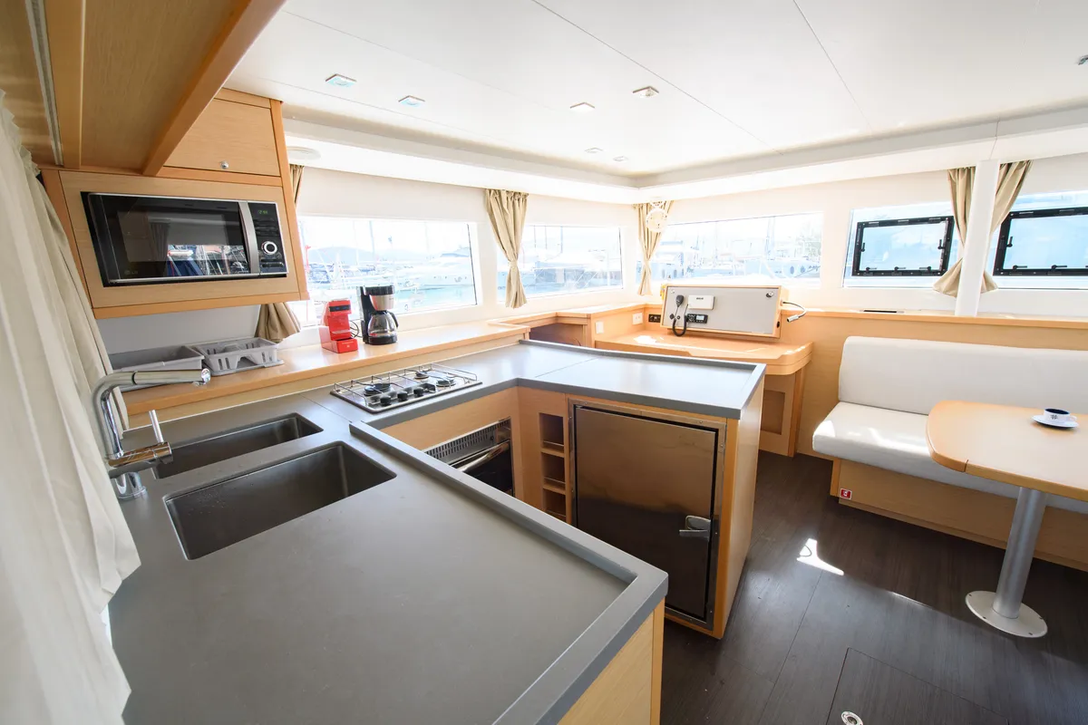 Galley of Athina (Pax 12), a Lagoon 450 Fly catamaran at Municipal Unit of Lefkada, Greece