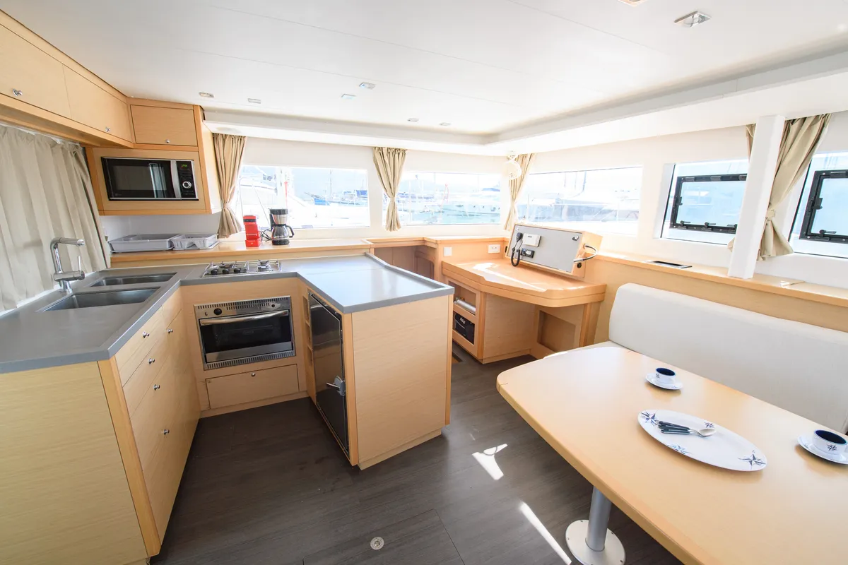 Galley of Athina (Pax 12), a Lagoon 450 Fly catamaran at Municipal Unit of Lefkada, Greece