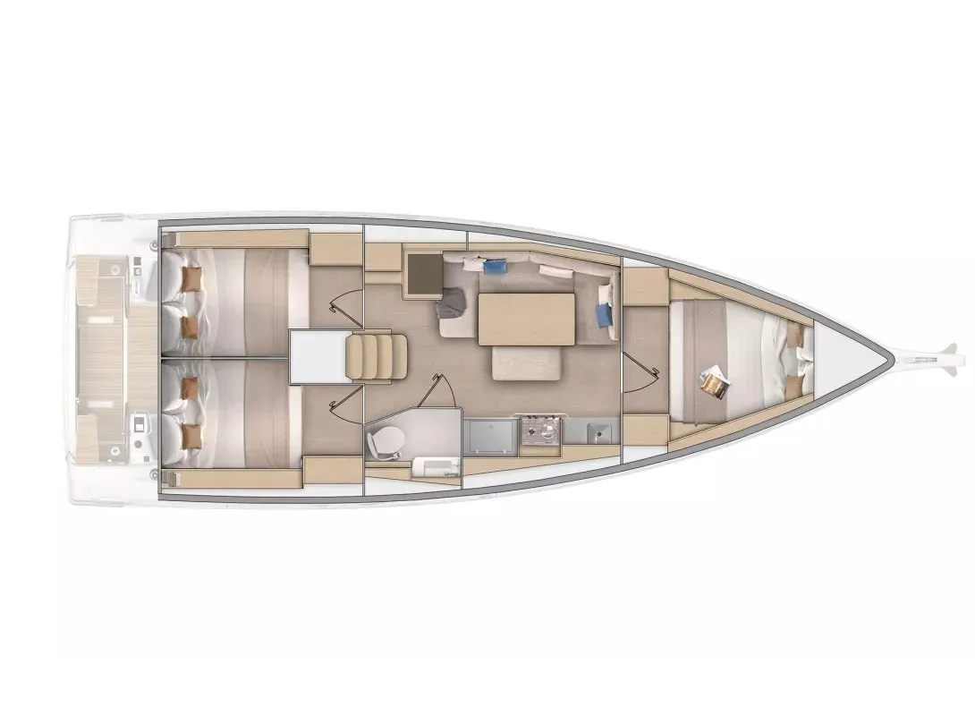 Floor plan of Aurora - Comfort line, a Beneteau Oceanis 37.1 sailboat at Capo d'Orlando, Italy
