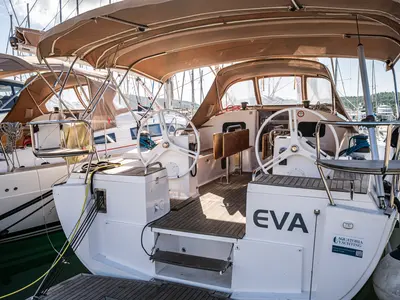 Deck of Eva, a Elan Impression 45.1 sailboat at Pirovac, Croatia