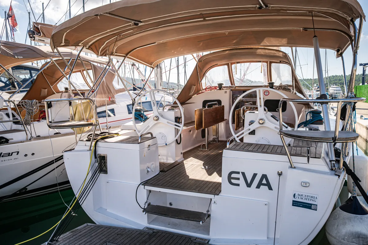 Deck of Eva, a Elan Impression 45.1 sailboat at Pirovac, Croatia