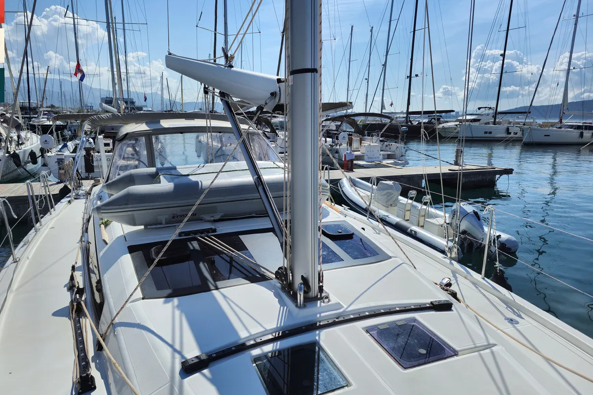 Deck of Amoroso, a Dufour 430 GL sailboat at Rogoznica, Croatia