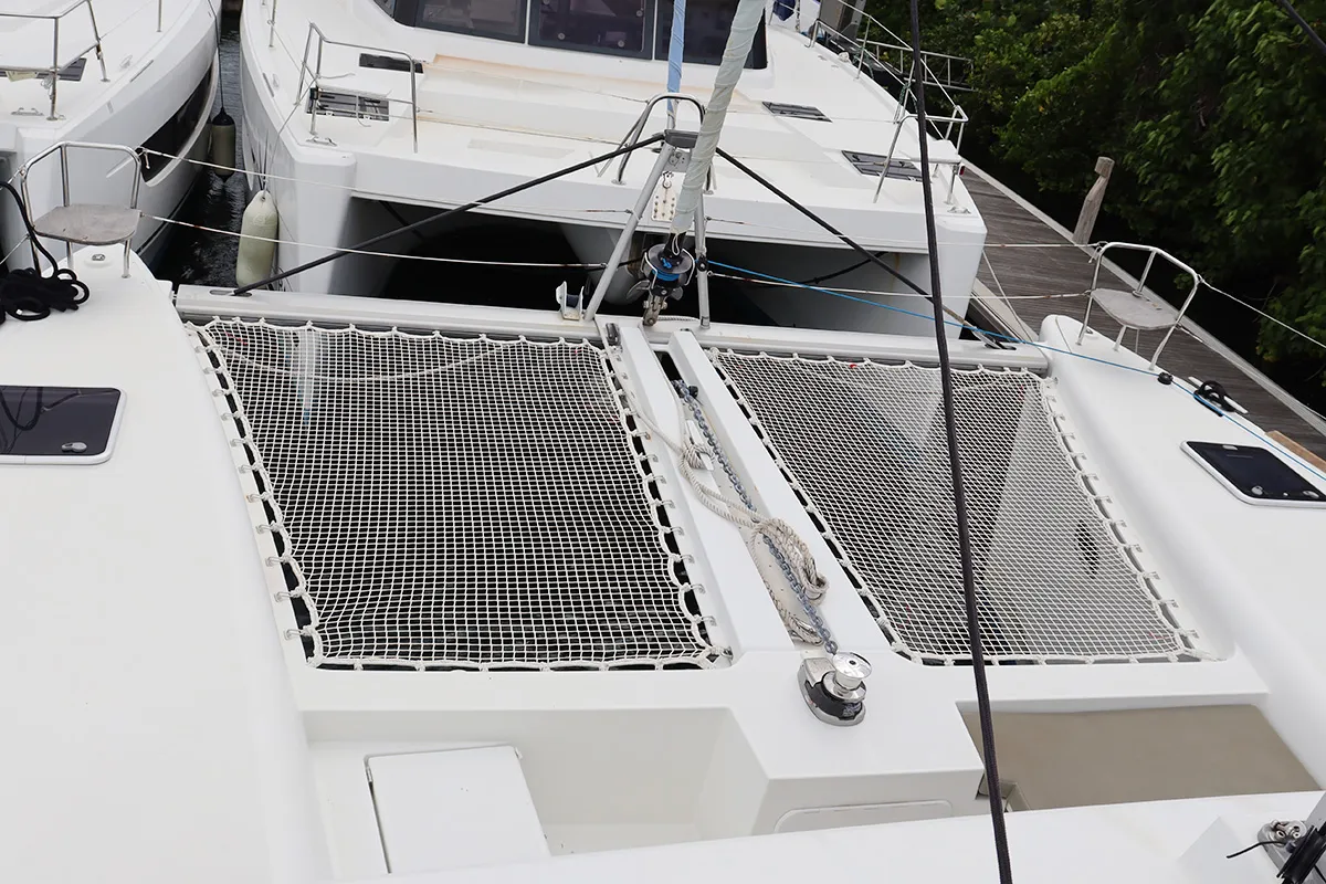 Deck of Tramontane, a Lagoon 450 F catamaran at Road Town, British Virgin Islands