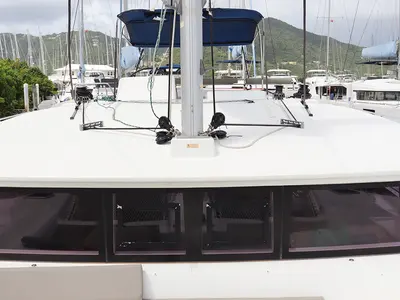 Deck of Tramontane, a Lagoon 450 F catamaran at Road Town, British Virgin Islands