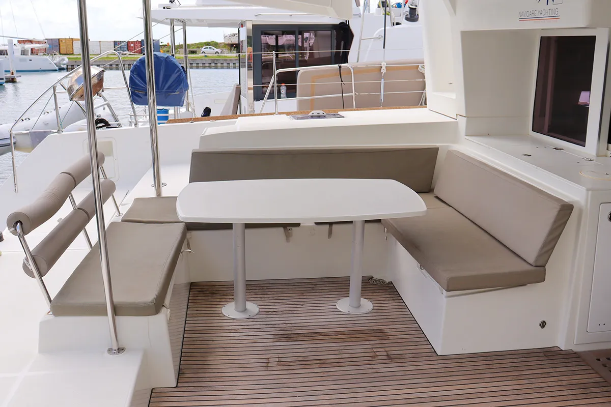 Deck of Tramontane, a Lagoon 450 F catamaran at Road Town, British Virgin Islands
