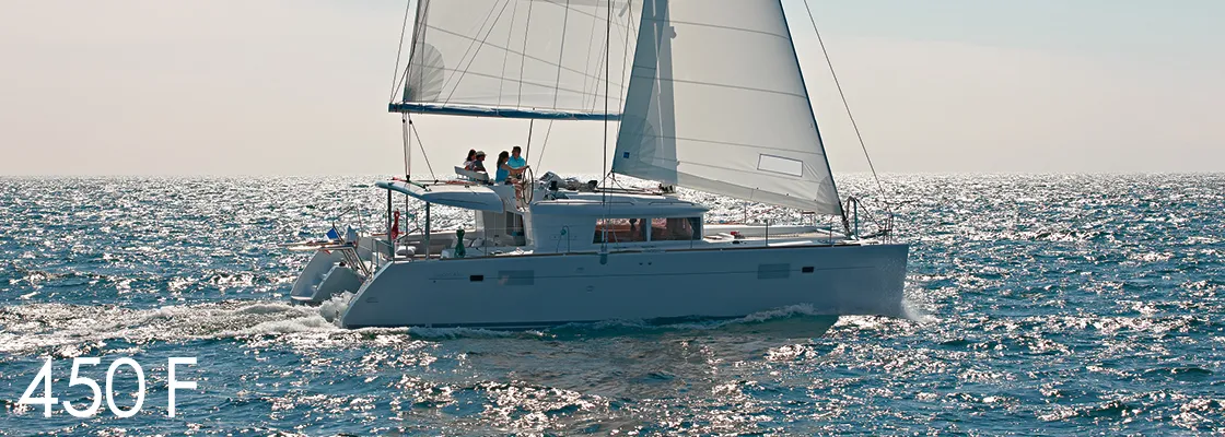 Exterior view of Tramontane, a Lagoon 450 F catamaran at Road Town, British Virgin Islands