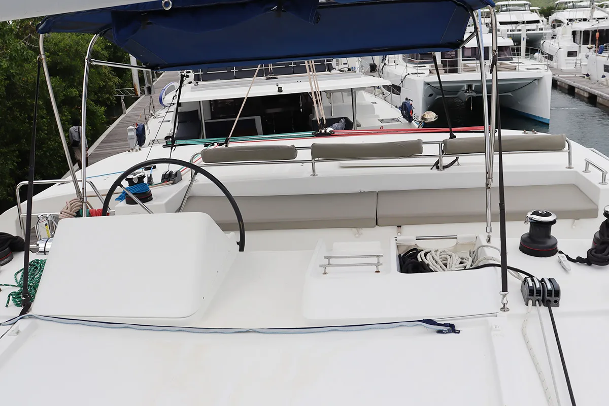 Cockpit of Tramontane, a Lagoon 450 F catamaran at Road Town, British Virgin Islands
