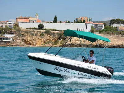 Exterior view of Patito, a Gulet Compass 400 GT motorboat at Sitges, Spain