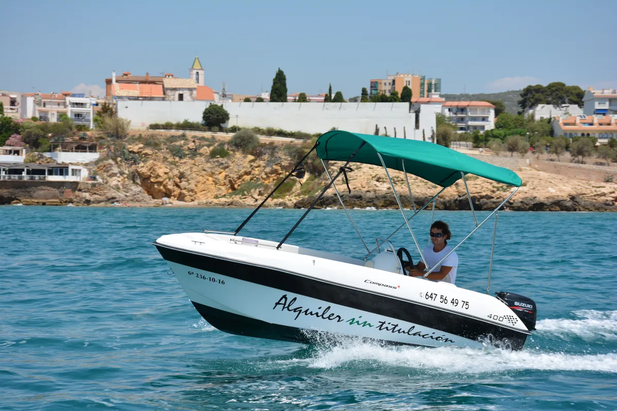 Exterior view of Patito, a Gulet Compass 400 GT motorboat at Sitges, Spain