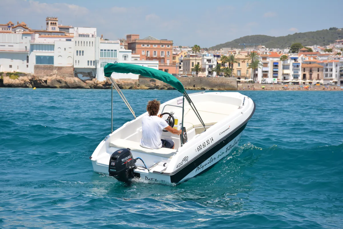 Exterior view of Patito, a Gulet Compass 400 GT motorboat at Sitges, Spain