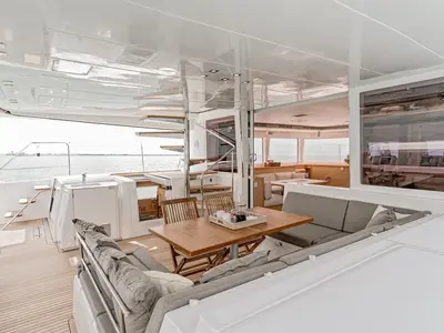 Deck of Baltsar, a Lagoon 560 S2 catamaran at Sant Antoni de Portmany, Spain