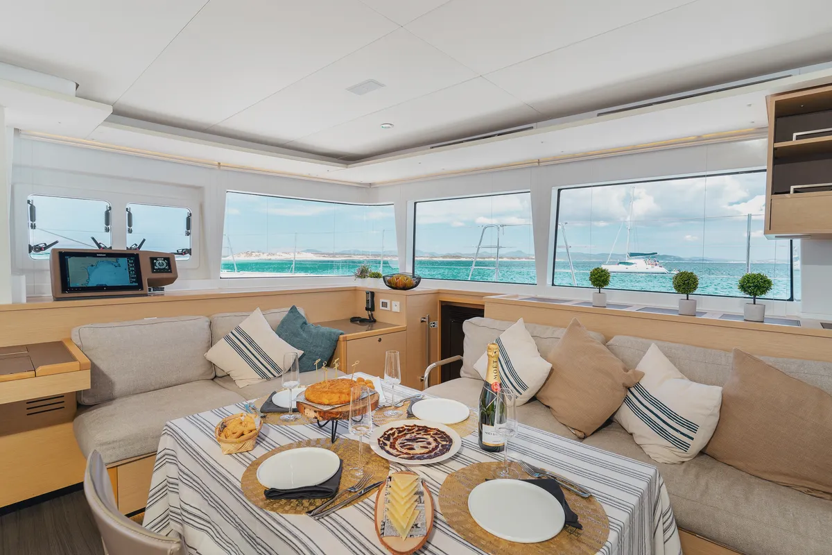 Salon of Baltsar, a Lagoon 560 S2 catamaran at Sant Antoni de Portmany, Spain