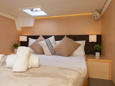Cabin on Baltsar, a Lagoon 560 S2 catamaran at Sant Antoni de Portmany, Spain