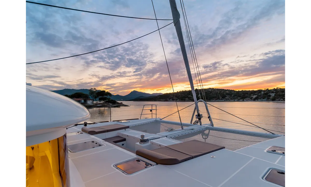 Deck of Baltsar, a Lagoon 560 S2 catamaran at Sant Antoni de Portmany, Spain